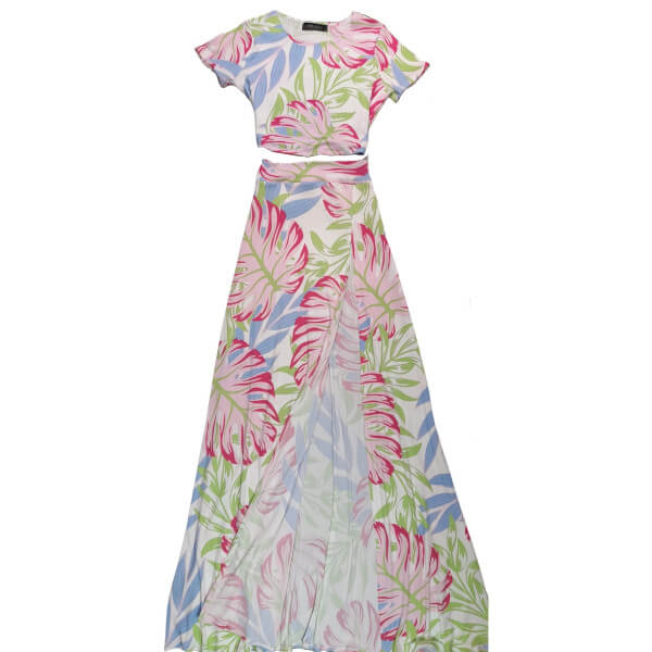 Printed Crop Top & Slit Skirt Set